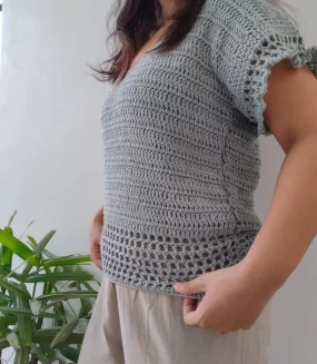 hand crochet top in grey
