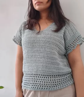 hand crochet top in grey