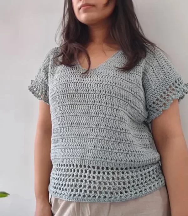 hand crochet top in grey